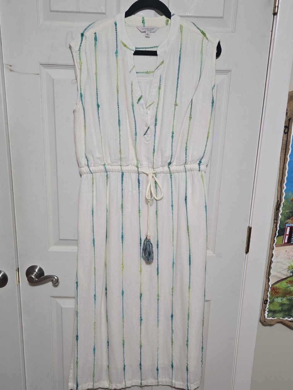 Liverpool White Maxi Dress with Green Stripe Accents